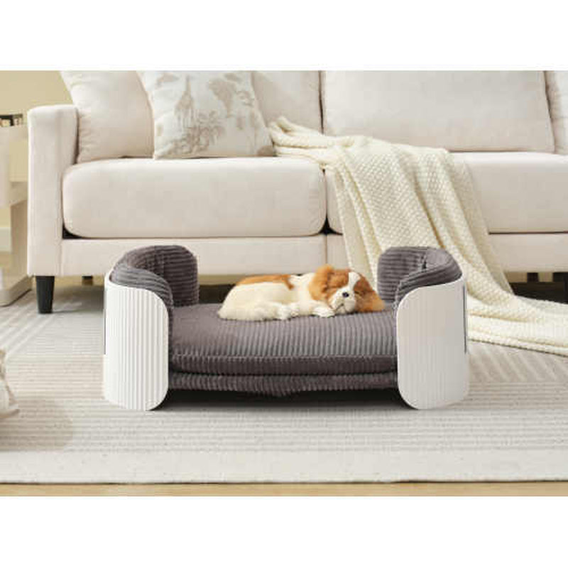 Scandinavian Style Cat Couch Bed, Pet Sofa for Indoor Cats PP Indoor Pet Furniture Elevated Cat Beds with Removable Mattress Cover Suitable for Kitty, Puppy or Small Animal Brand Design White Grey