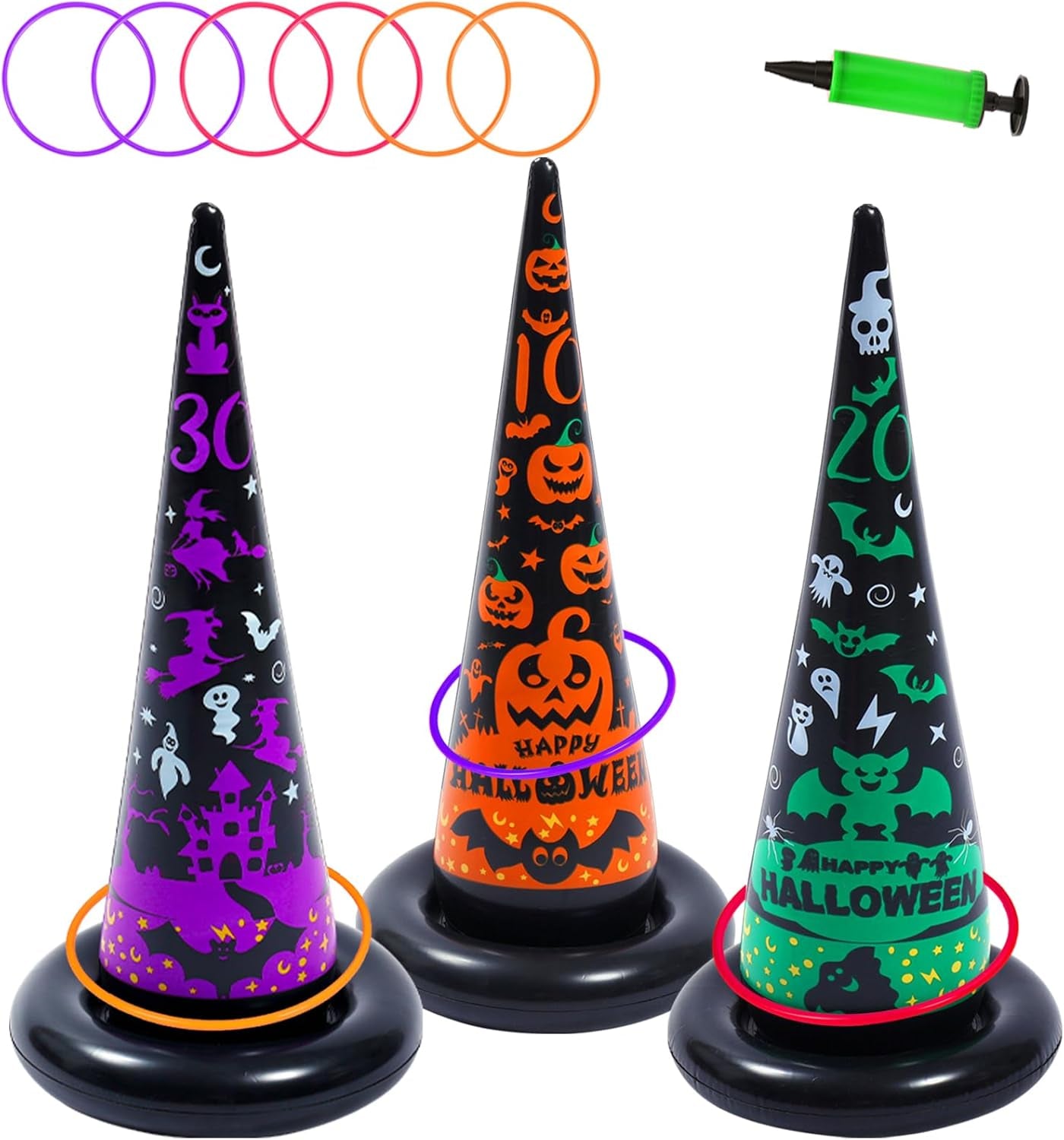 3 Pack Witch Hat Halloween Inflatables Ring Toss Game - Fun Halloween Games,Toys & Party Supplies, Games & Toys for Kids Adults