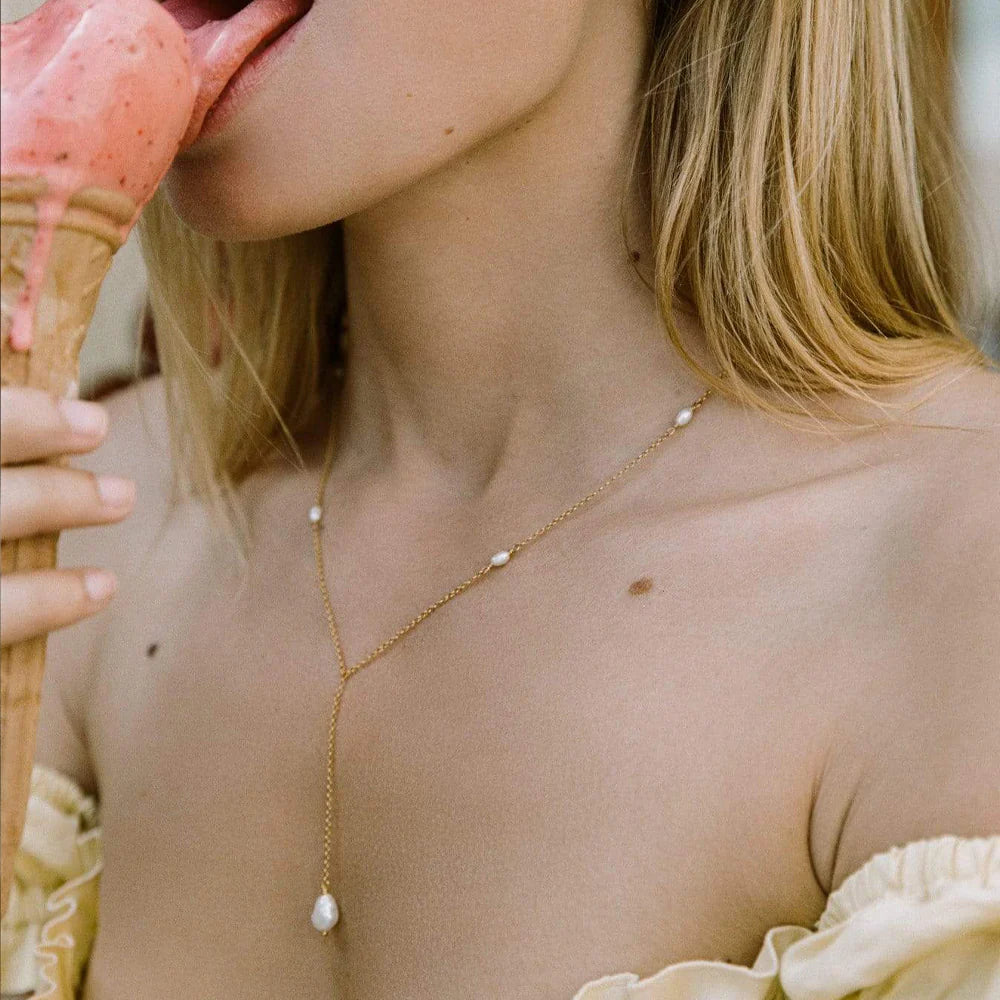 Dainty Fresh Water Pearl Necklace - Gold Plated Chain
