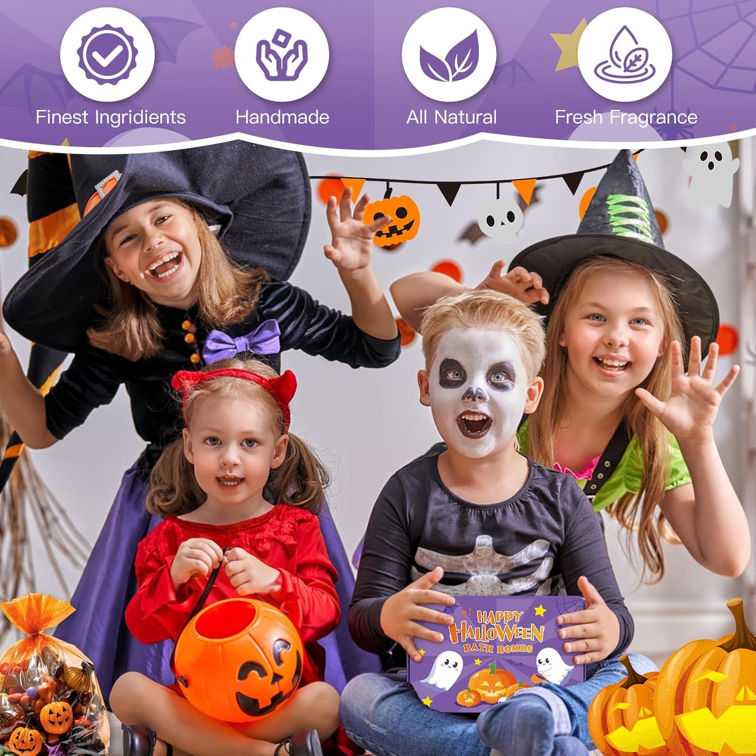 Halloween Bath Bombs - 12Pcs Natural Organic Bubble Bath with Spooky Pumpkin Bat for Kids, Party Favors and Goodie Bag Fillers
