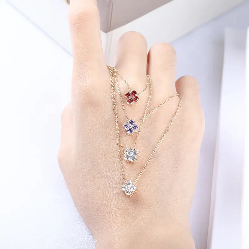 Dainty Birthstone Clover Necklace - S925 Silver