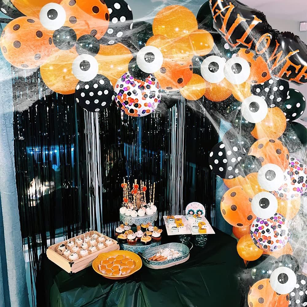 Halloween Balloon Garland Arch Kit, 102 Pieces Black Orange Confetti Balloons Eye Balloon with Spider Webs for Halloween Party Decorations…