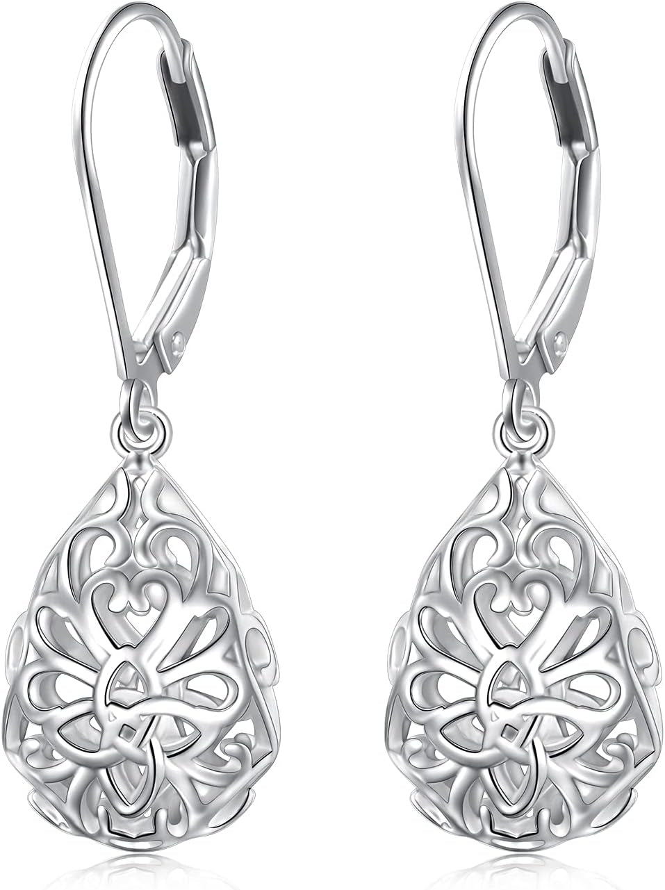925 Sterling Silver Filigree Dangle Drop Earrings Daisy/Lotus/Rose Flower/Moonstone Leverback Teardrop Earrings for Women Infinity Celtic Knot Daisy Lotus Jewelry for Mothers Day