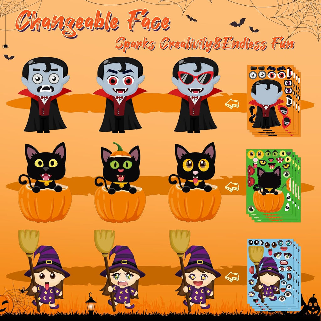 Halloween Stickers - Make Your Own Halloween Stickers 32PCS Halloween Party Games Pumpkin Mummie Witche Vampire Ghost Cat Skeleton Frankenstein Stickers Halloween Activities