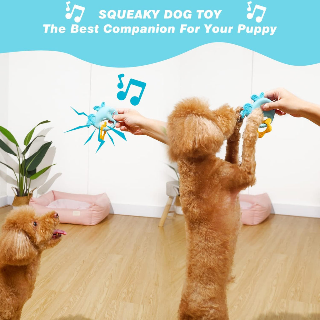 Puppy Teething Chew Toys Small Squeaky Dog Toys for Puppy Small Medium Dogs, Soft Latex Teething Chewing Pet Toys with Funny Animal Shape 2Pcs