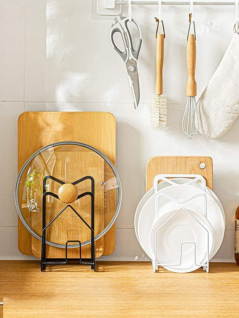 Cutting Board Holder Pot Pan Lids Rack W 2 Adhesive Hooks Kitchen Countertop Storage Shelf Chopping Board Organizer Stand Holder 4.92 X 5.7 X 8.46 In.White