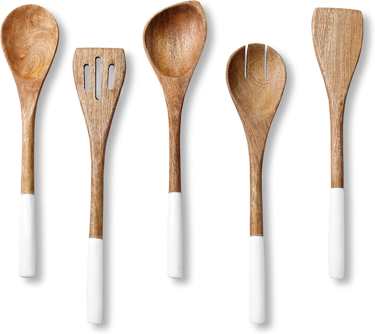 Wooden Spoons for Cooking | 12" Premium Acacia Wooden Utensil Set of 5 - Smooth Finish, Soft Comfort Cooking Utensils Set for Kitchen, Gifts | Non Stick Wooden Cooking Utensils Set of 5