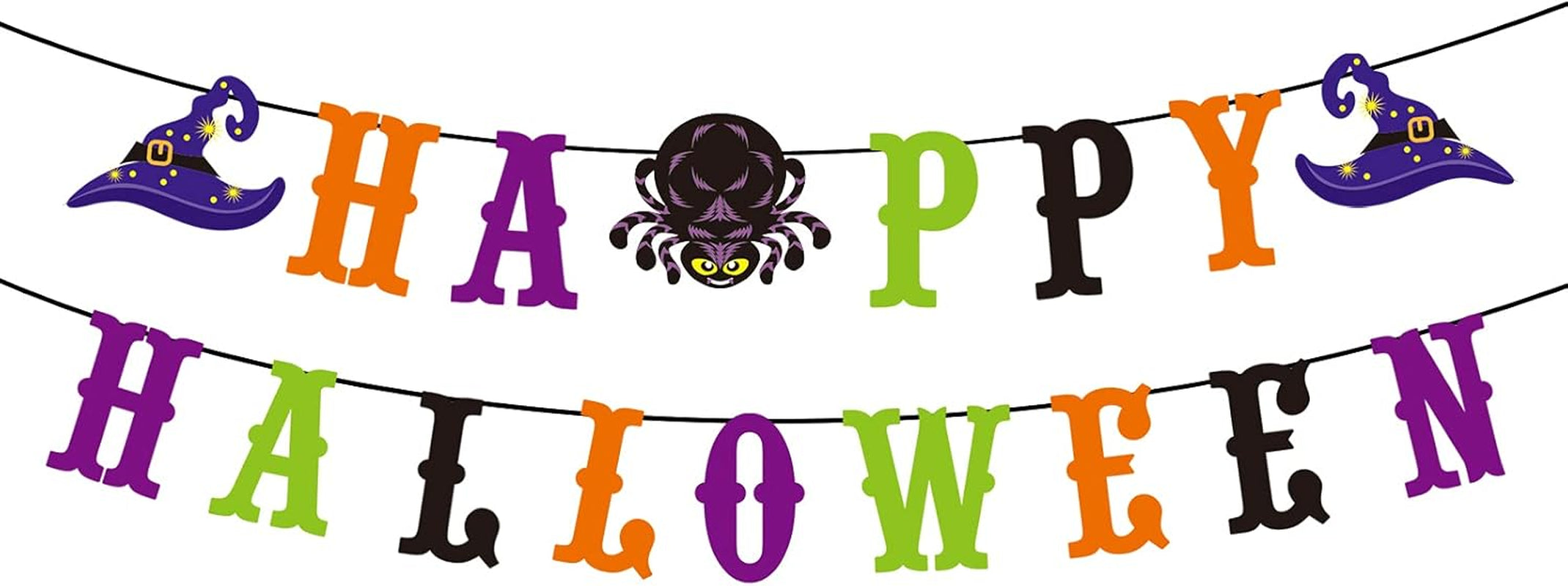 Happy Halloween Banner with Witch Spider Sign Halloween Party Decorations for Haunted Houses Doorways Home Outdoor Indoor Party Decor