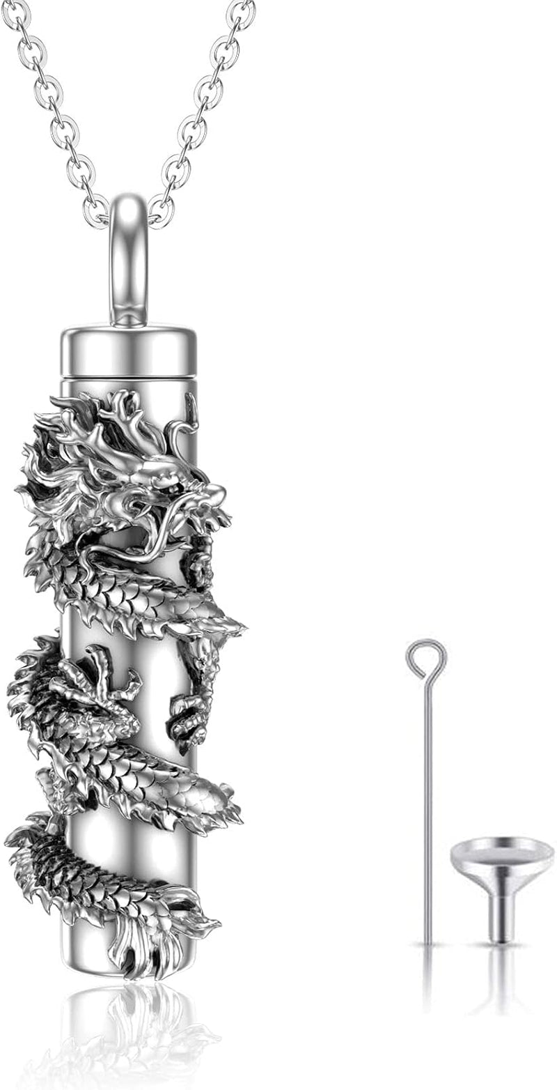 Cremation Jewelry for Ashes 925 Sterling Silver Dragon/Angel Wing/Rose/Sunflower/Dragonfly/Pet Paw Print Urn Necklace for Ashes Keepsake Memorial Jewelry Gifts for Women Men
