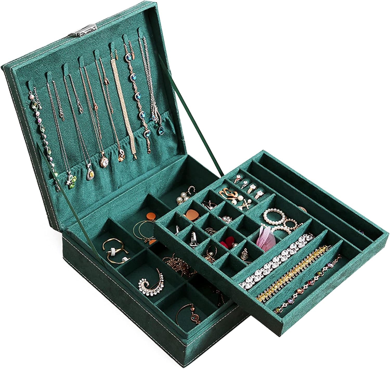 2 Layer Jewelry Box Jewelry Holder Organizer for Necklace Bracelets Rings Watches Storage Case with Lock