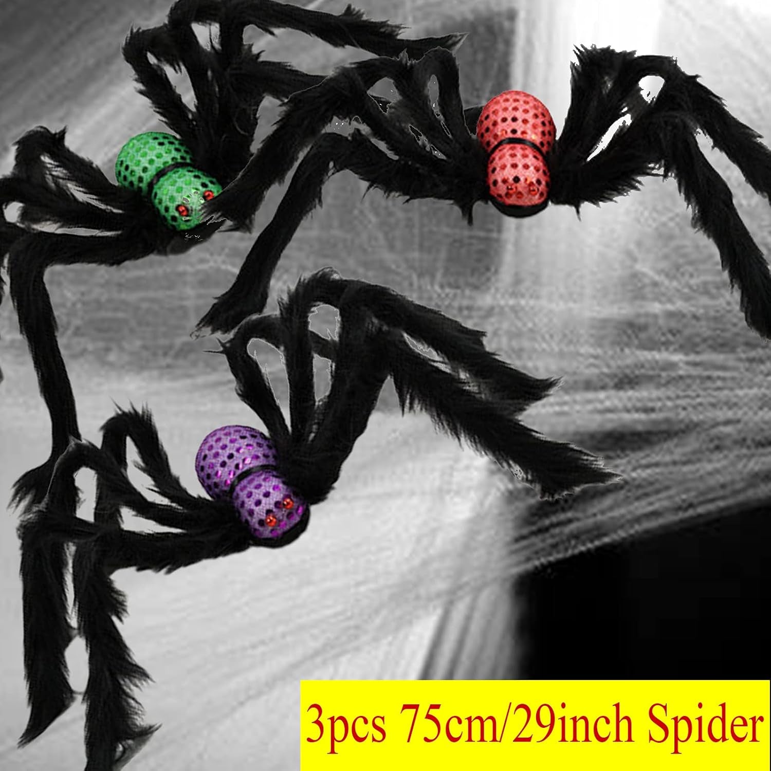 Halloween Giant Spider Decorations Realistic Hairy Spiders Sets Scary Fake Spider Props for Halloween Haunted House Indoor and Outdoor Decor (Halloween Spider Props 3Pcs)