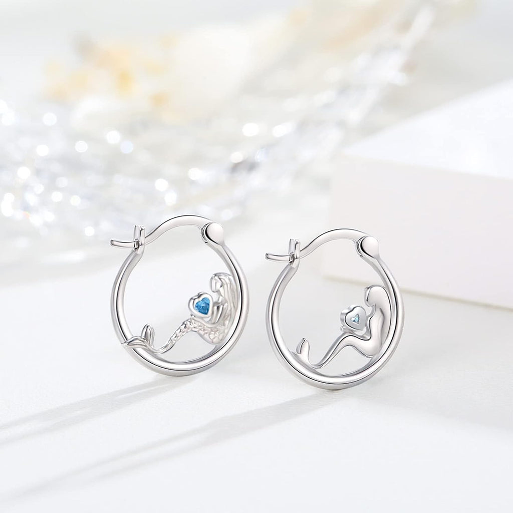 Animal Earrings 925 Sterling Silver Hedgehog/Cat/Raccoon/Mermaid/Panda Hoop Earrings Hypoallergenic Hoop Huggie Earrings Animal Jewelry Gifts for Women