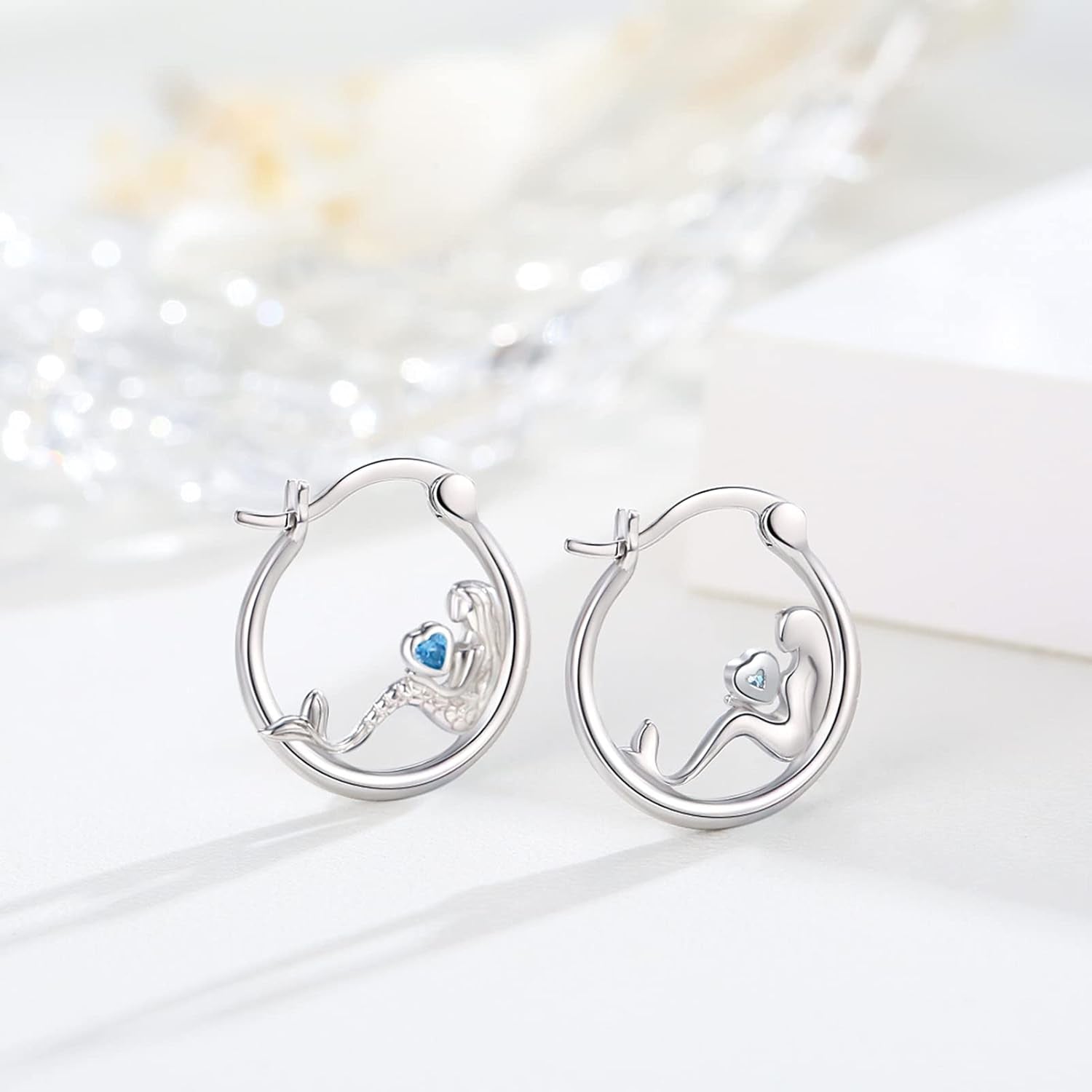 Animal Earrings 925 Sterling Silver Hedgehog/Cat/Raccoon/Mermaid/Panda Hoop Earrings Hypoallergenic Hoop Huggie Earrings Animal Jewelry Gifts for Women
