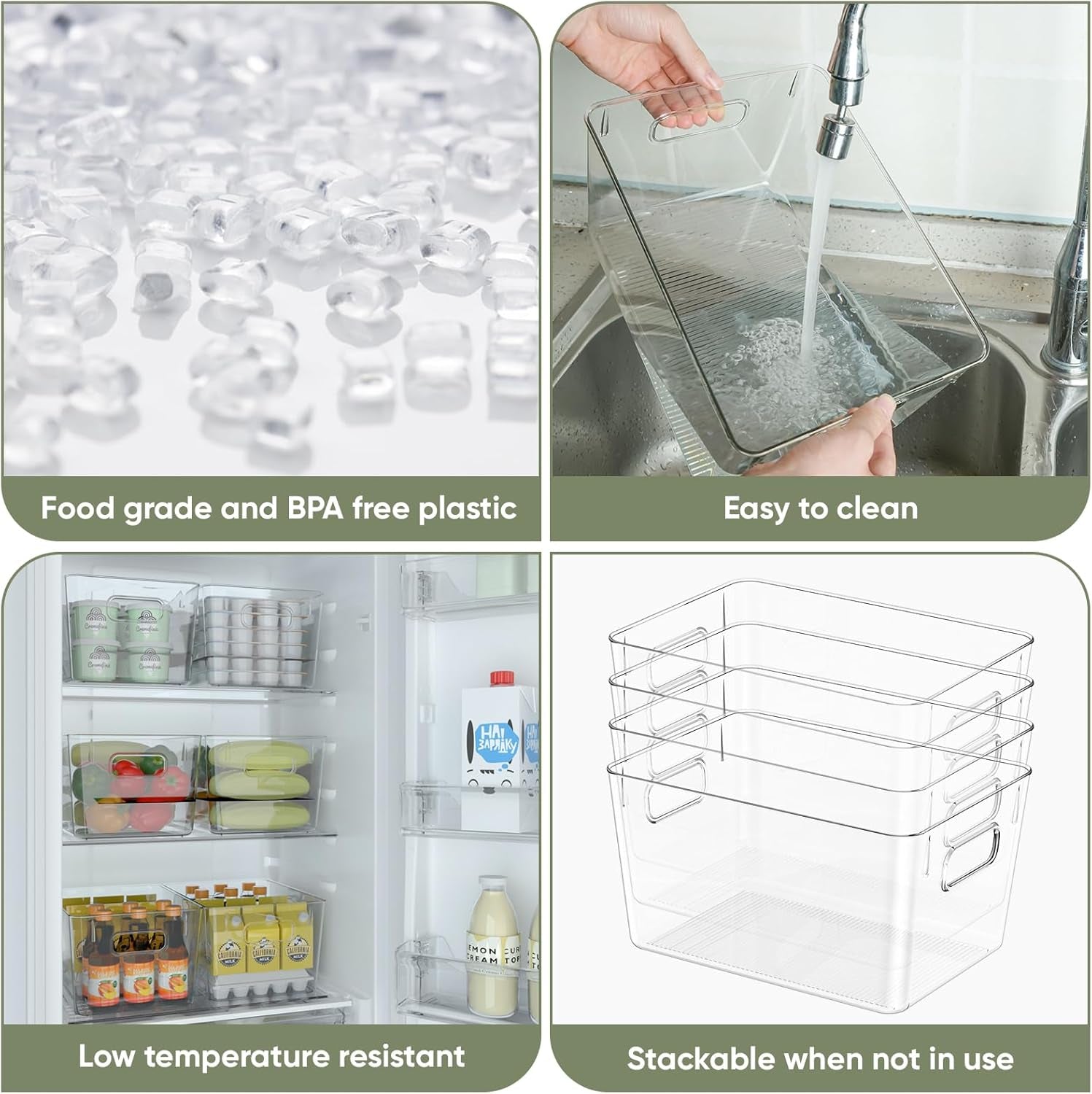 Clear Plastic Storage Bins, Pantry Organization, BPA Free Stackable Refrigerator Organizers and Storage with Handles for Kitchen Fridge Cabinet Bathroom (6PK, 9.5X5.5X4.5)