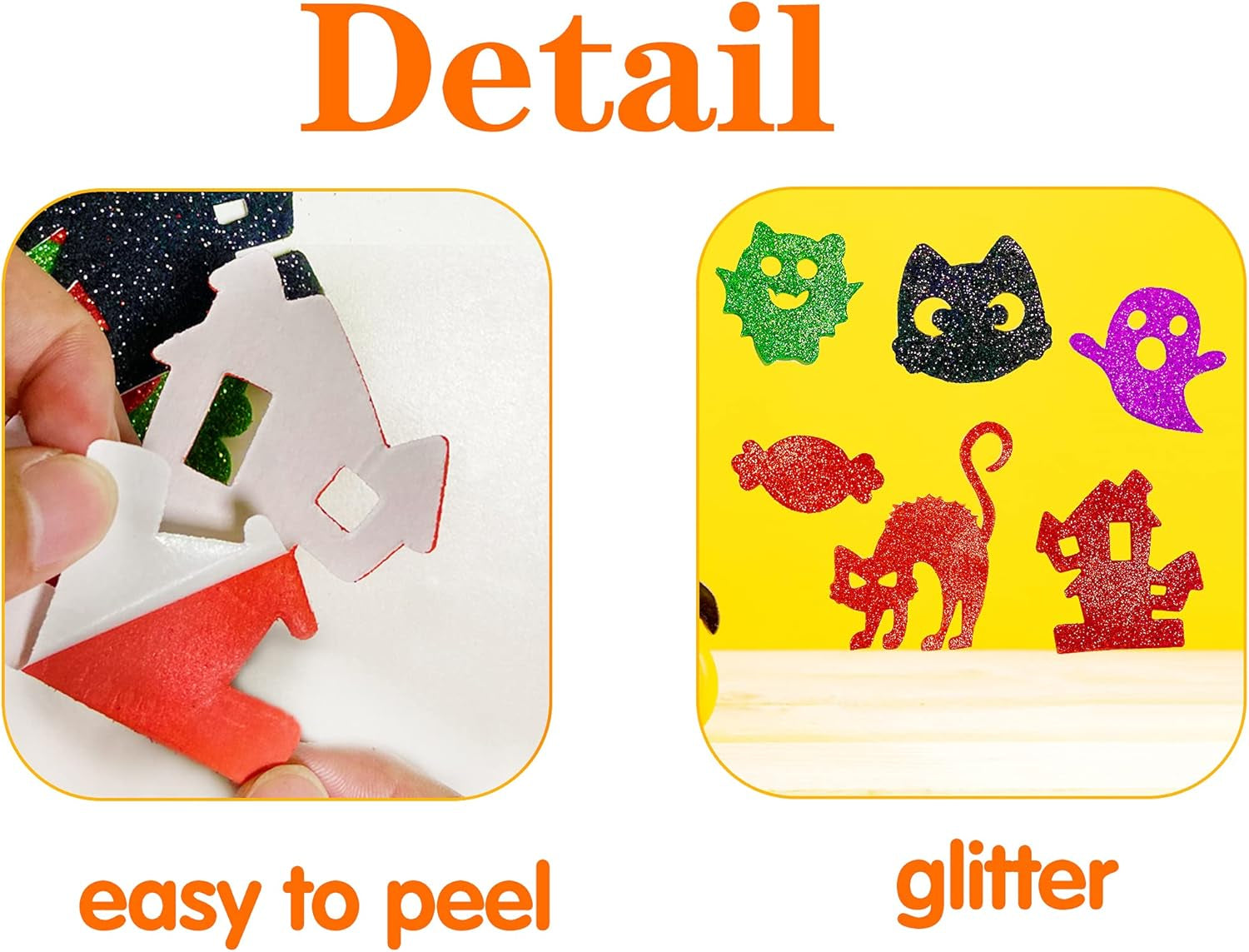 Large Halloween Glitter Foam Craft Stickers Self Adhesive Pumpkin Shape Stickers for Kids Party Halloween Decorations 200Pcs