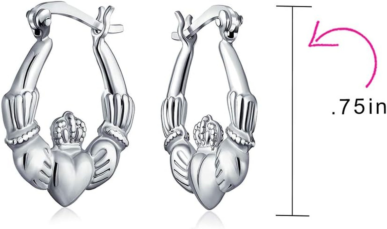 BFF Love Lightweight Sparkling Diamond-Cut Angel Wings Heart Celtic Claddagh Hoop Earrings for Women Teen Gold Plated .925 Sterling Silver Diameter .5-1 Inch