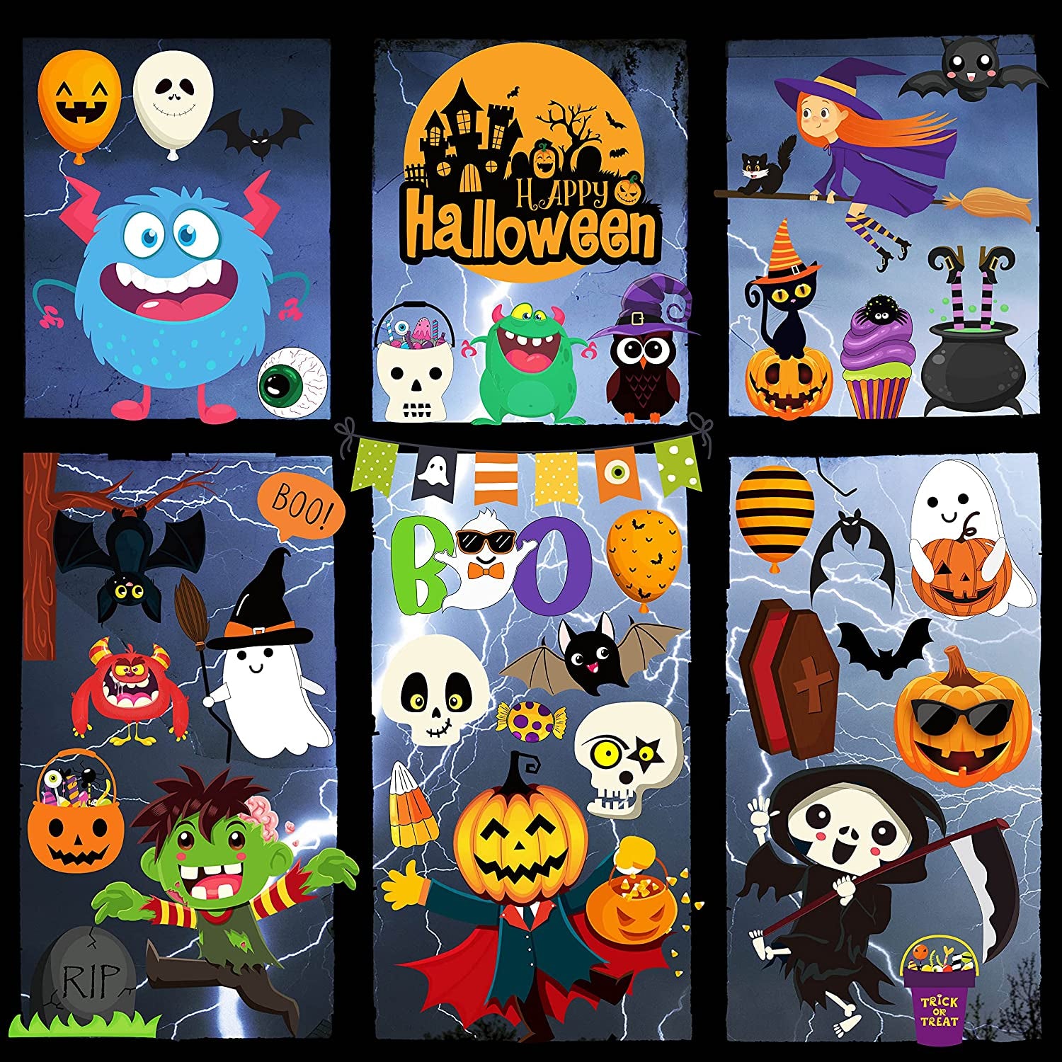 200PCS Halloween Window Clings Cute Halloween Window Clings Cute Pumpkin Witch Ghost