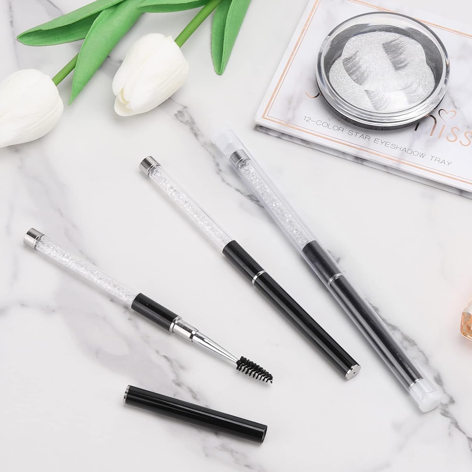 3 Pcs Spoolies Mascara Wands Eyelash Brushes Eye Brow Brush Applicator with Cap for Travel Black