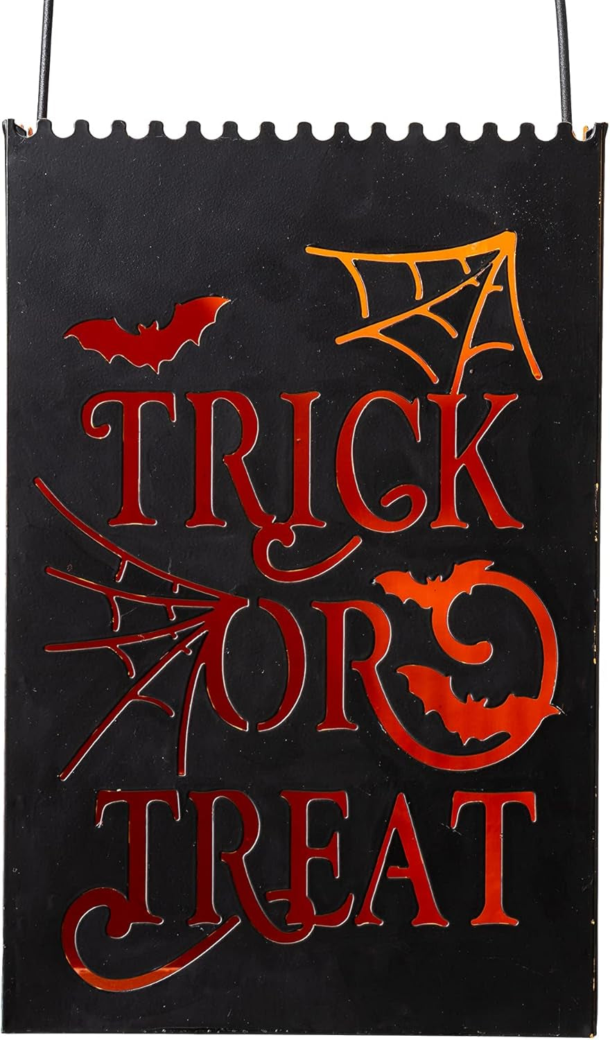 2 Pack Halloween Metal Trick or Treat Bucket, Halloween Decorative Lantern Candle Holder Table Ornament for Porch Sign Home