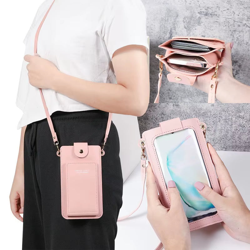 2024 New Solid Color Fashion Simple Shoulder Bag Slung Mobile Phone Bag Women'S Driver'S License Card Wallet