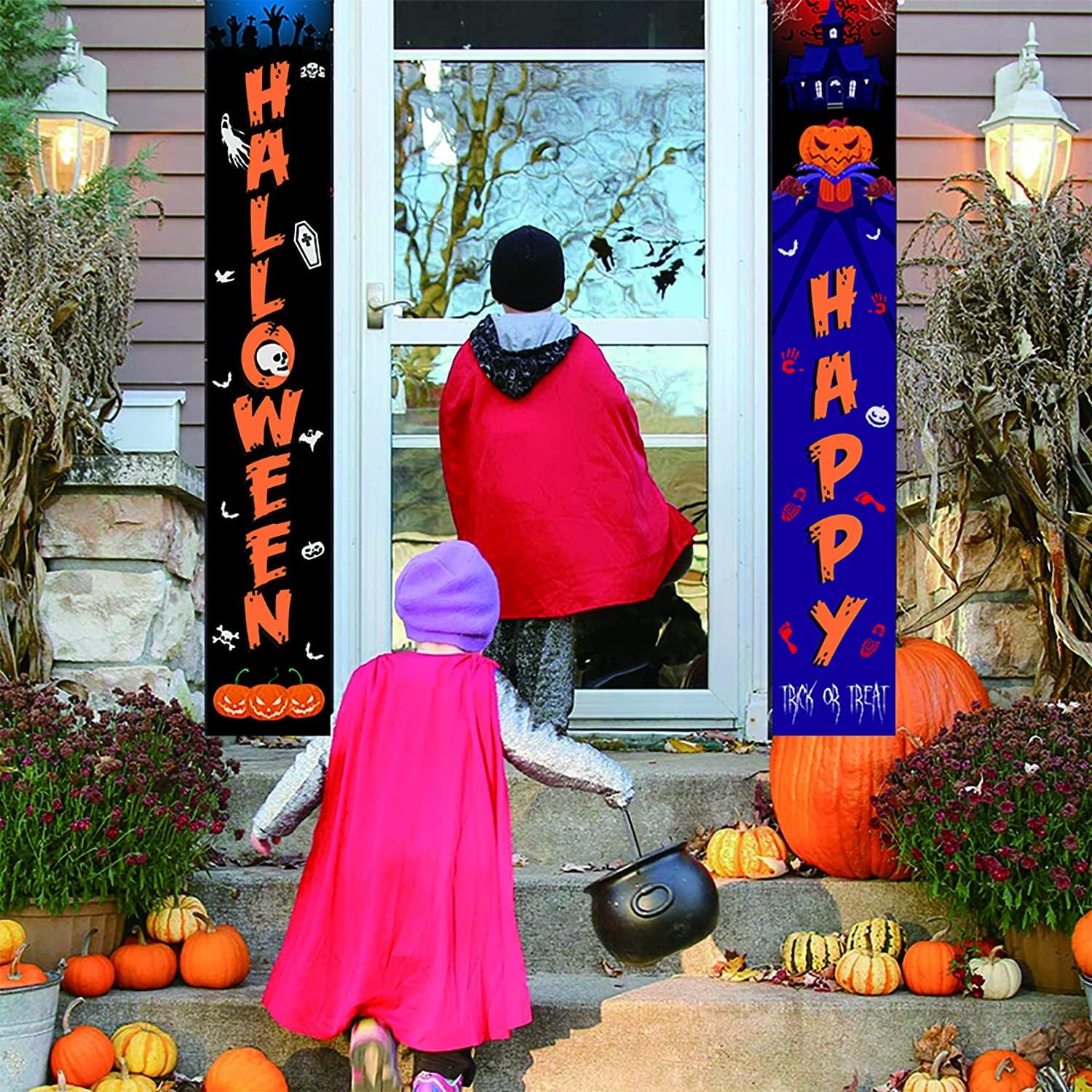 Halloween Banner Outdoor, Halloween Decorations Front Porch Happy Halloween Banner, Outdoor Halloween Banner for Front Door outside Yard Garland Party Supplies