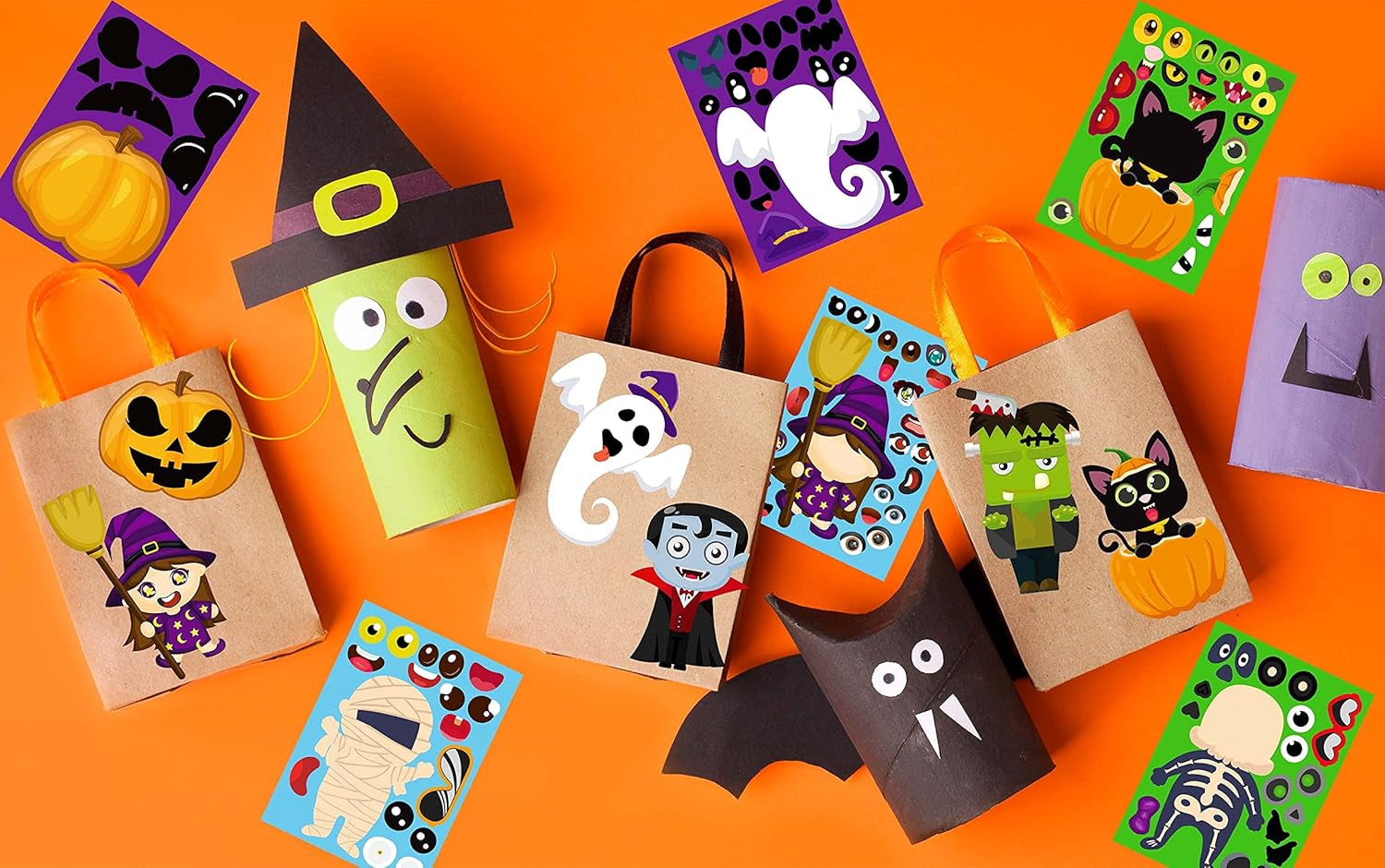 Halloween Stickers - Make Your Own Halloween Stickers 32PCS Halloween Party Games Pumpkin Mummie Witche Vampire Ghost Cat Skeleton Frankenstein Stickers Halloween Activities
