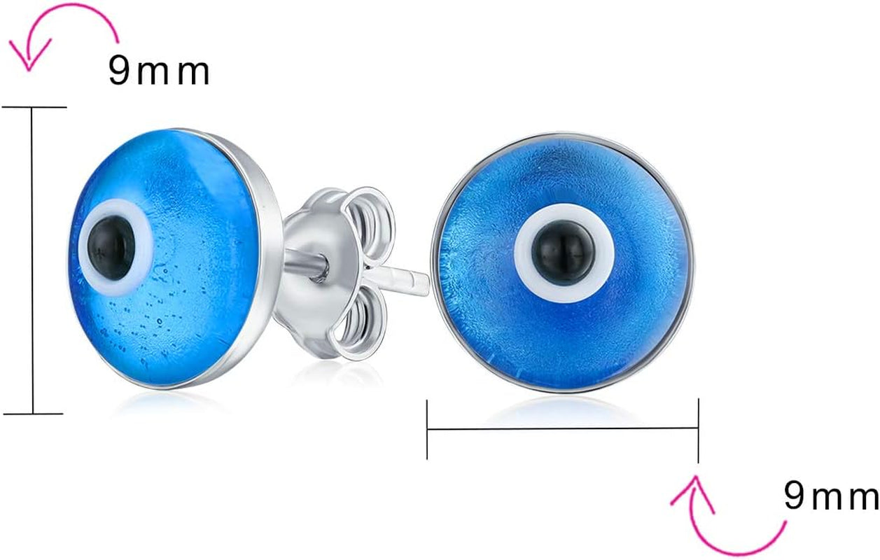 Spiritual Protection round White Pink Blue Nazar Evil Eye Stud Earrings for Women Teen Murano Glass .925 Sterling Silver 9MM Made in Turkey