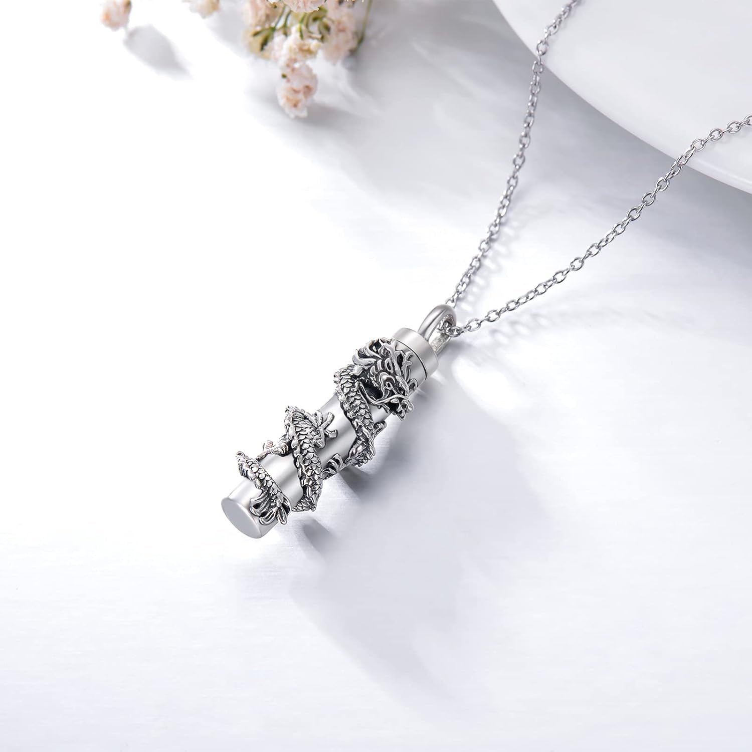 Cremation Jewelry for Ashes 925 Sterling Silver Dragon/Angel Wing/Rose/Sunflower/Dragonfly/Pet Paw Print Urn Necklace for Ashes Keepsake Memorial Jewelry Gifts for Women Men