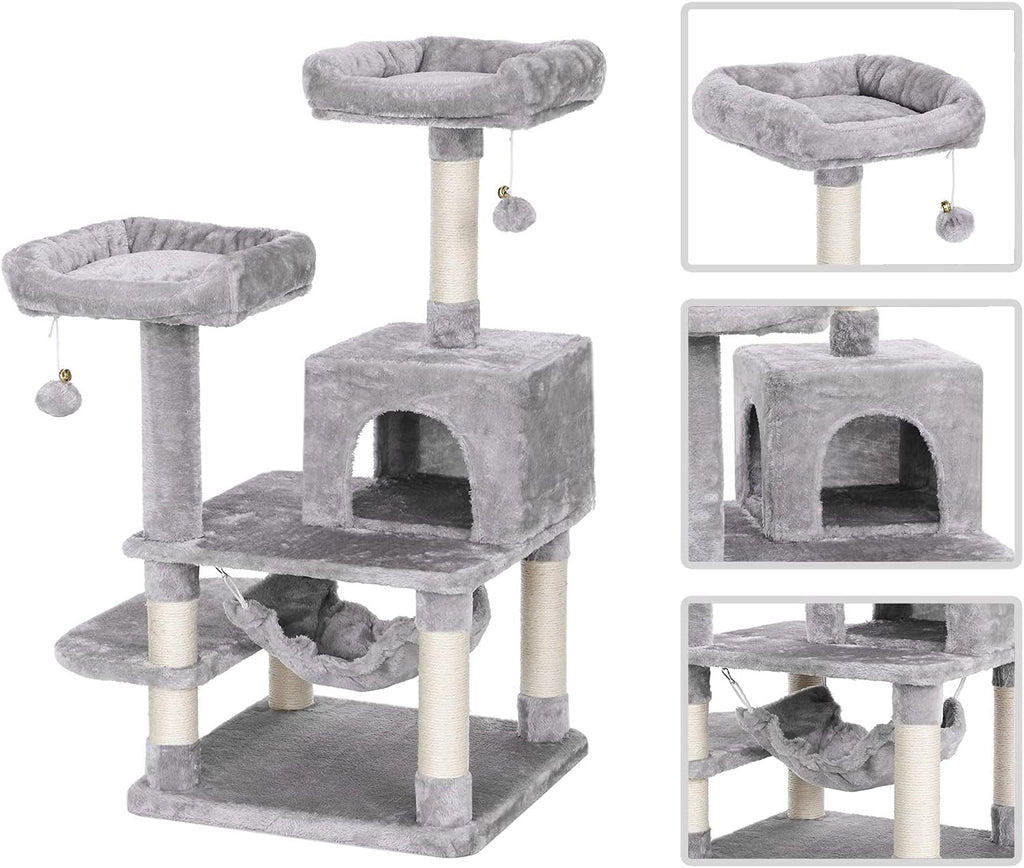 Cat Tree Cat Tower with Scratching Post Top Plush Perch Multi-Level Cat Condo Hammock Jumping Platform Kitten Activity Center for Indoor Cats MMJ53L