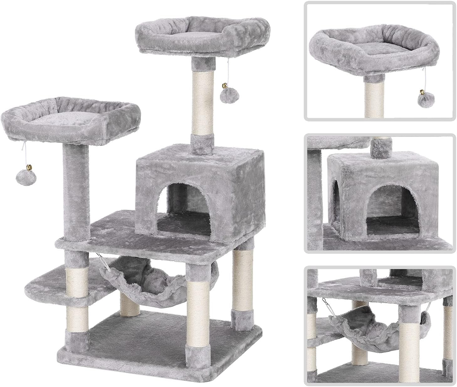 Cat Tree Cat Tower with Scratching Post Top Plush Perch Multi-Level Cat Condo Hammock Jumping Platform Kitten Activity Center for Indoor Cats MMJ53L