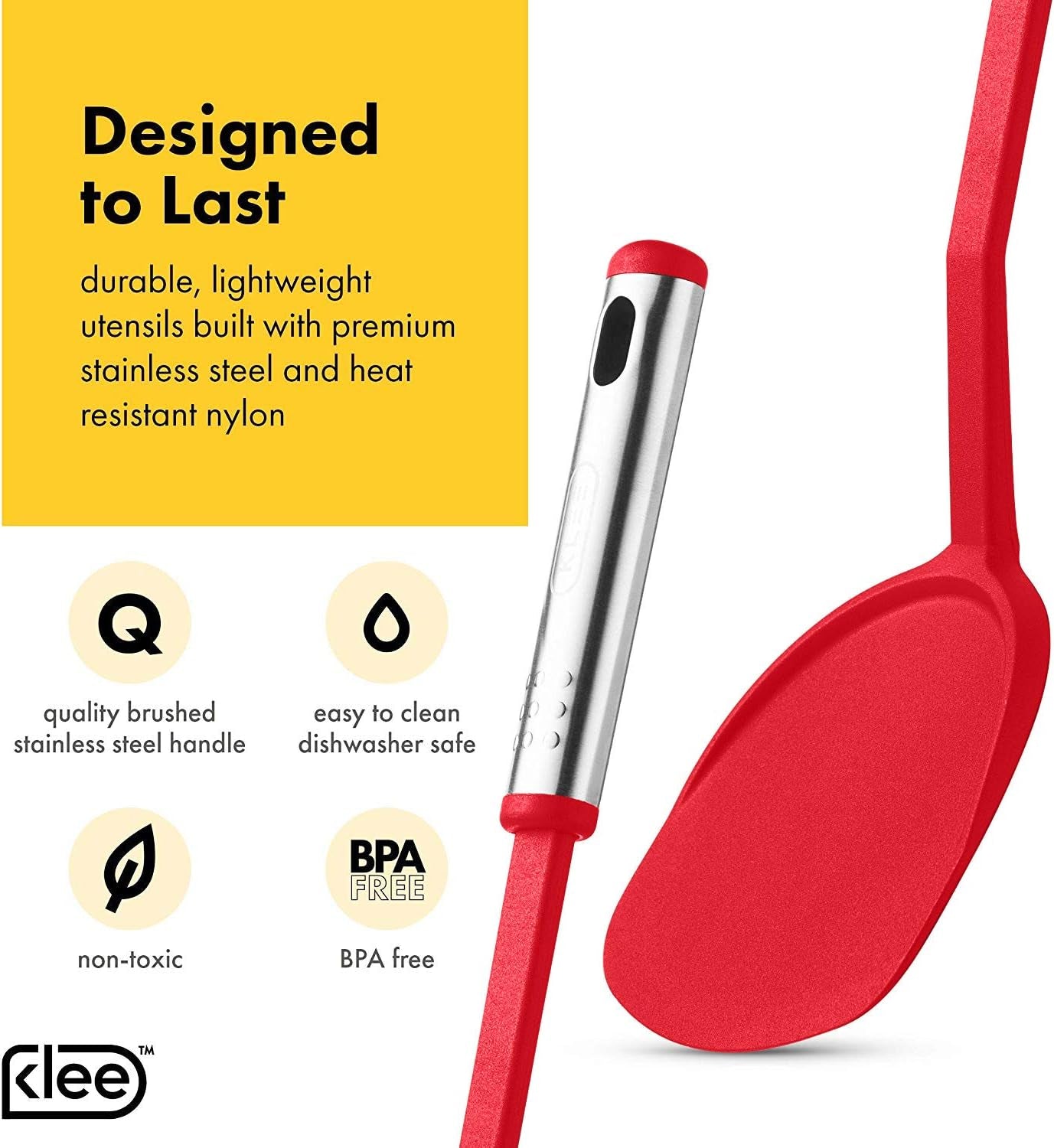 Klee Deluxe 42-Piece Heat-Resistant Stainless Steel and Nylon Kitchen Utensils Set (Red)