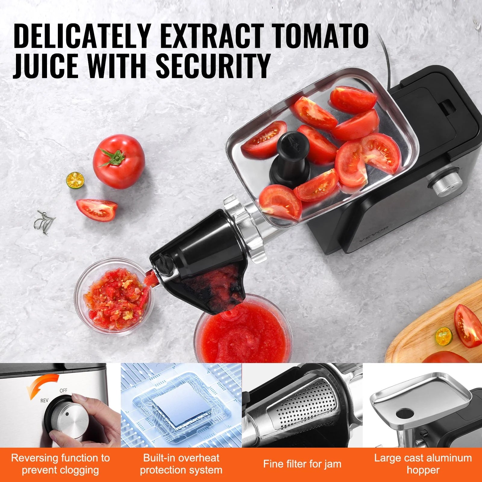 VEVOR 4.9 Lbs/Min Electric Tomato Strainer 500W Tomato Sauce Maker Machine Home