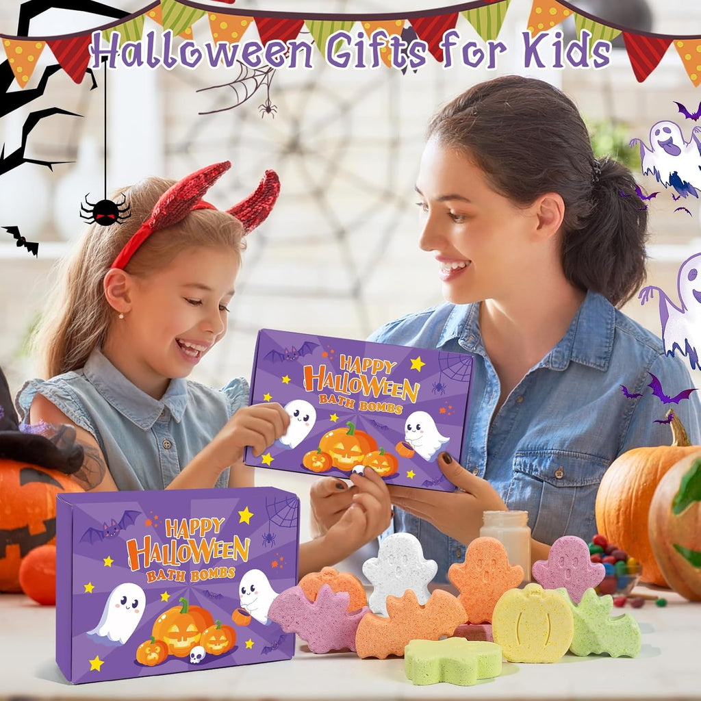 Halloween Bath Bombs - 12Pcs Natural Organic Bubble Bath with Spooky Pumpkin Bat for Kids, Party Favors and Goodie Bag Fillers