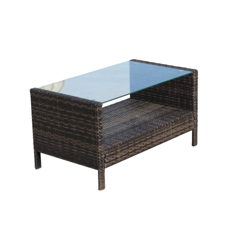 Outdoor Patio Furniture Coffee Table with Clear Tempered Glass