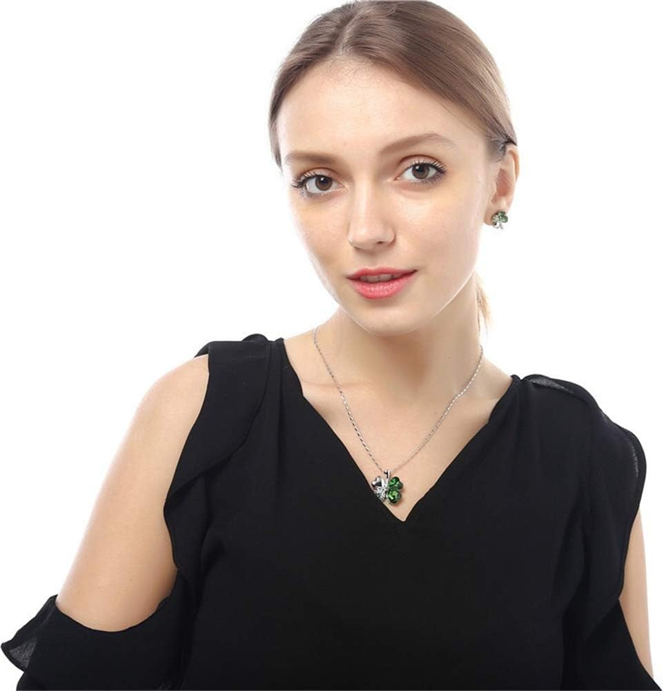 Four Leaf Clovers Jewelry Set, Fashion Austrian Crystal Rhinestone Lucky Four Leaf Clover Necklace Bracelet or Earrings for Women Wedding Party Gift