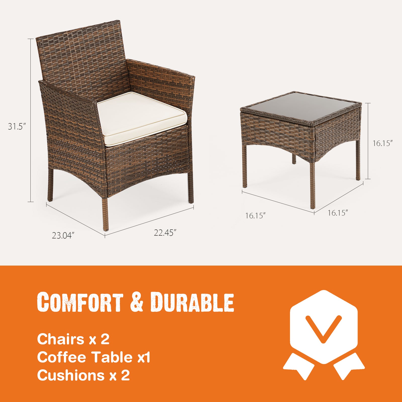 Patio Furniture Set 4 Pieces, Outdoor Furniture with Glass Table, Weaving Wicker Rattan Patio Chairs for Garden, Terrace, Porch, Lawns