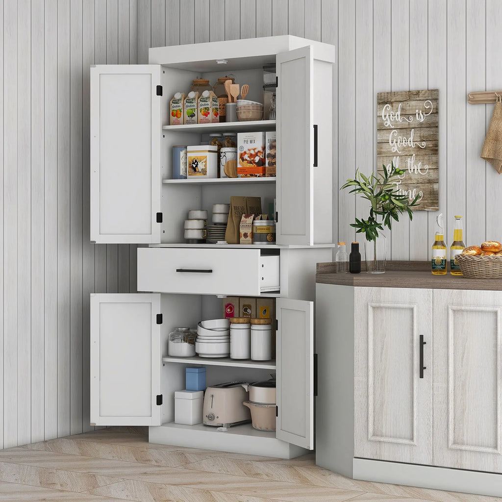 HOMCOM 72" Kitchen Tall Cabinet, Freestanding Pantry Storage with Barn Doors & 5 Adjustable Shelves for Home, Dining Room, White