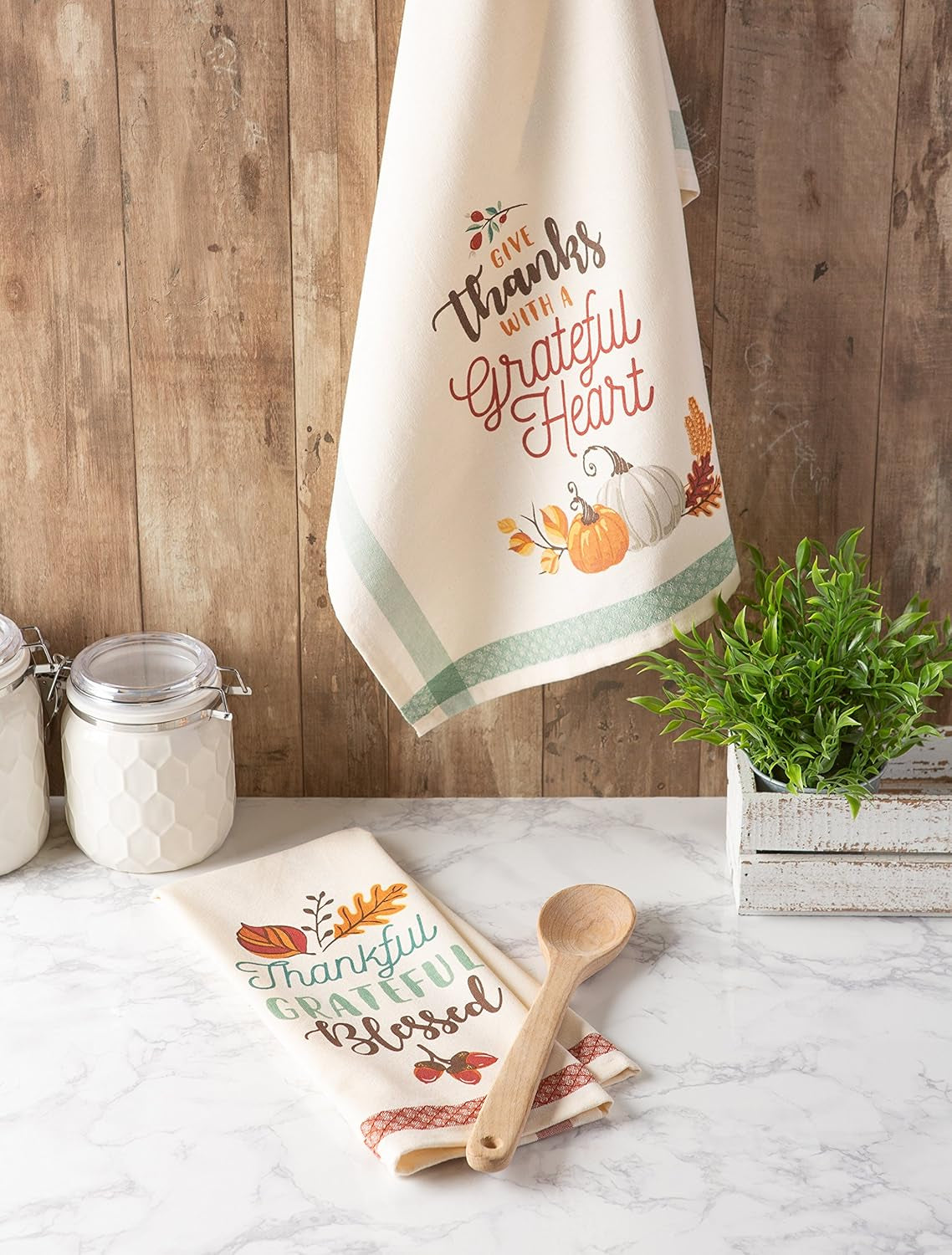 Fall Kitchen Towels for Kitchen Decorative Cotton Dish Towel Set, 18X28, Grateful Heart, 2 Count