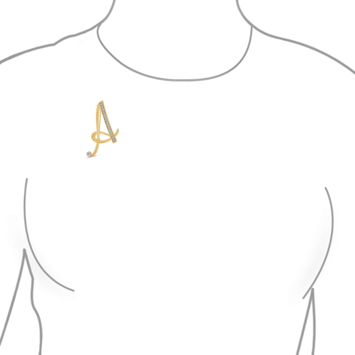 Large Statement ABC Pave Crystal Cursive Script Monogram Letters Alphabet Initial Scarf Lapel Pin Brooch for Teen Women Rose, Yellow Gold Silver Plated