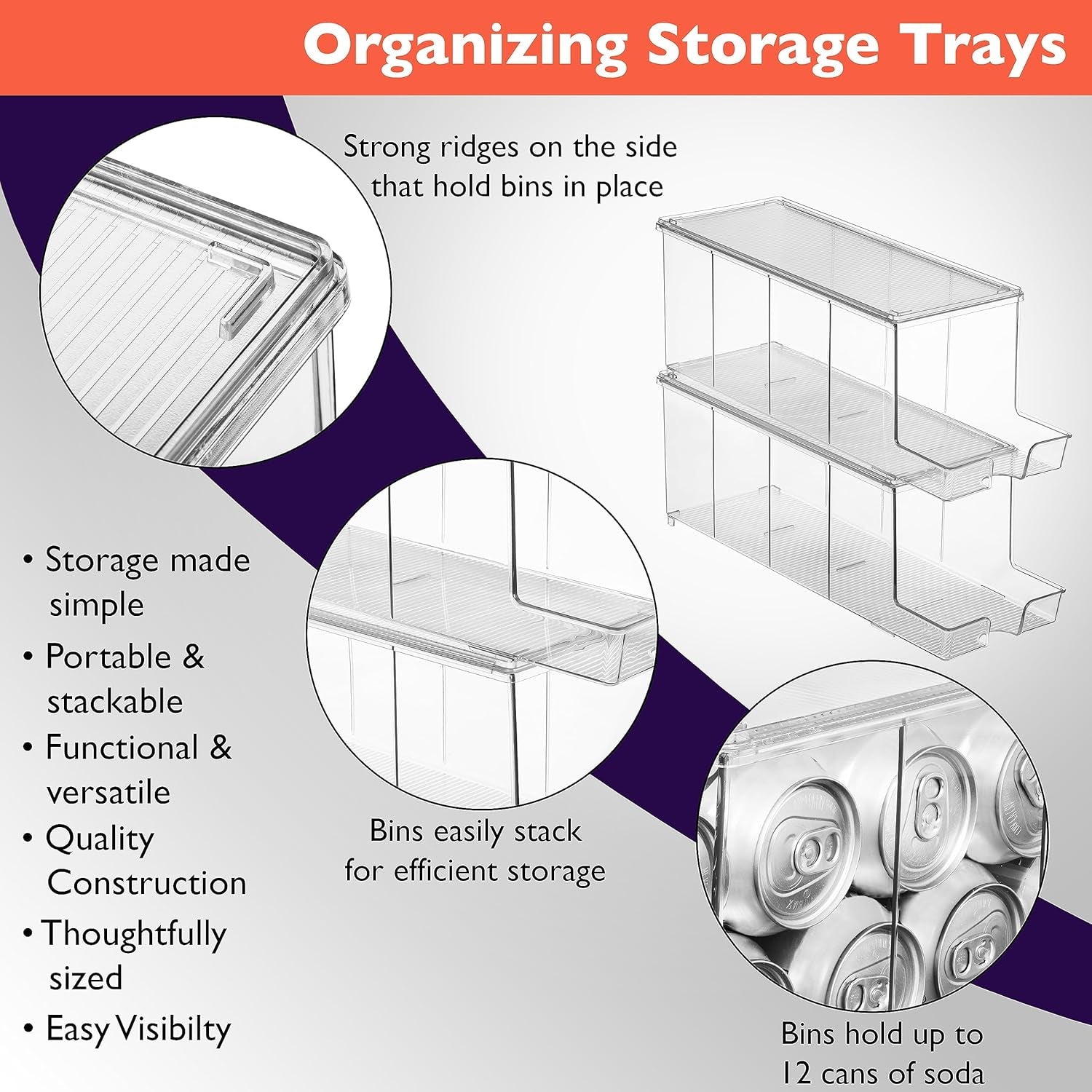 Soda Can Organizer & Soda Can Dispenser for Refrigerator - Fridge Organizer & Stackable Drink Organizer for Fridge or Refrigerator - Holds 12 Cans Each, BPA Free - 2 Pack