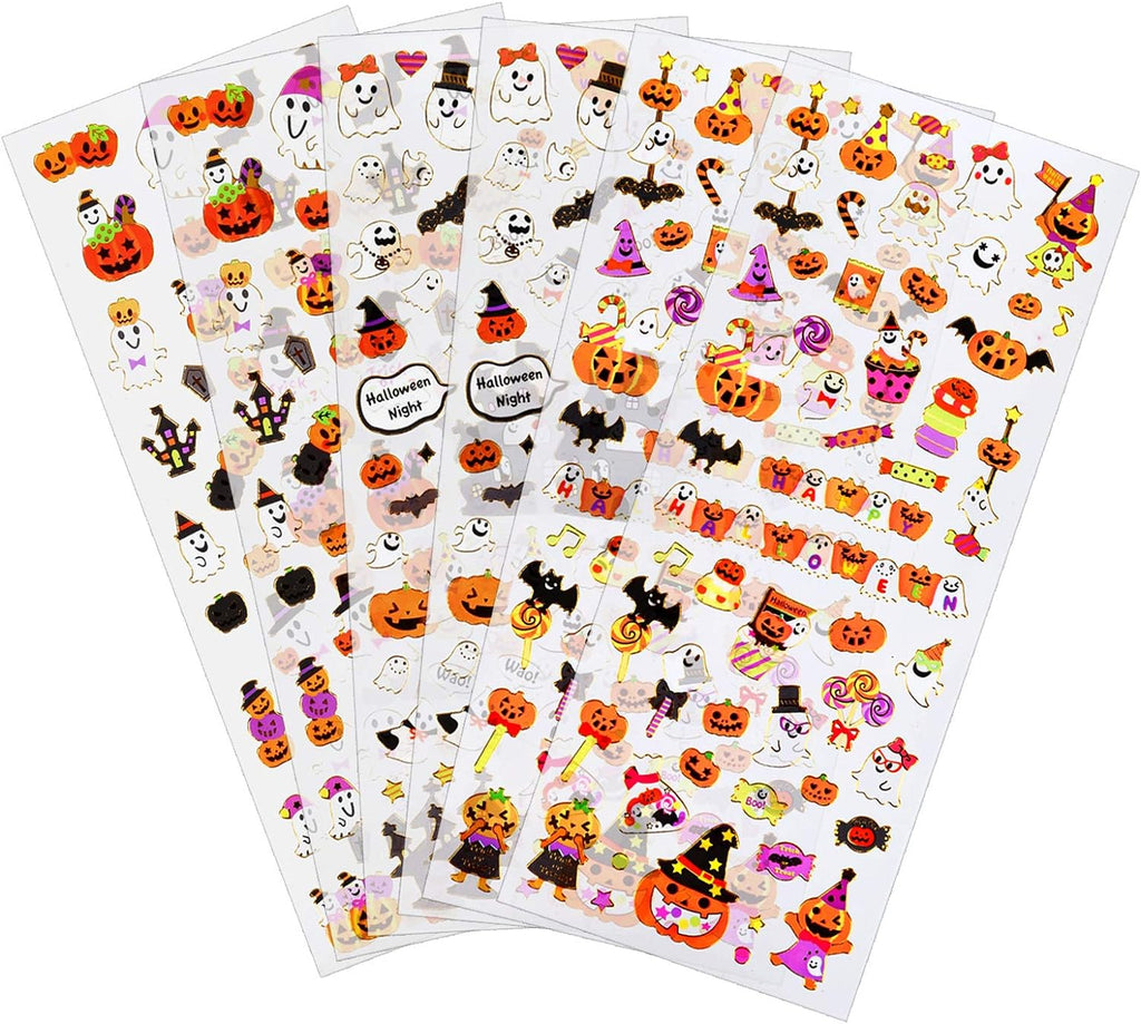6 Sheets Happy Halloween Stickers for Kids - Ghost, Pumkin, Demon, Bat, Spider Stickers for Scrapbooking DIY Craft Halloween Party Favors