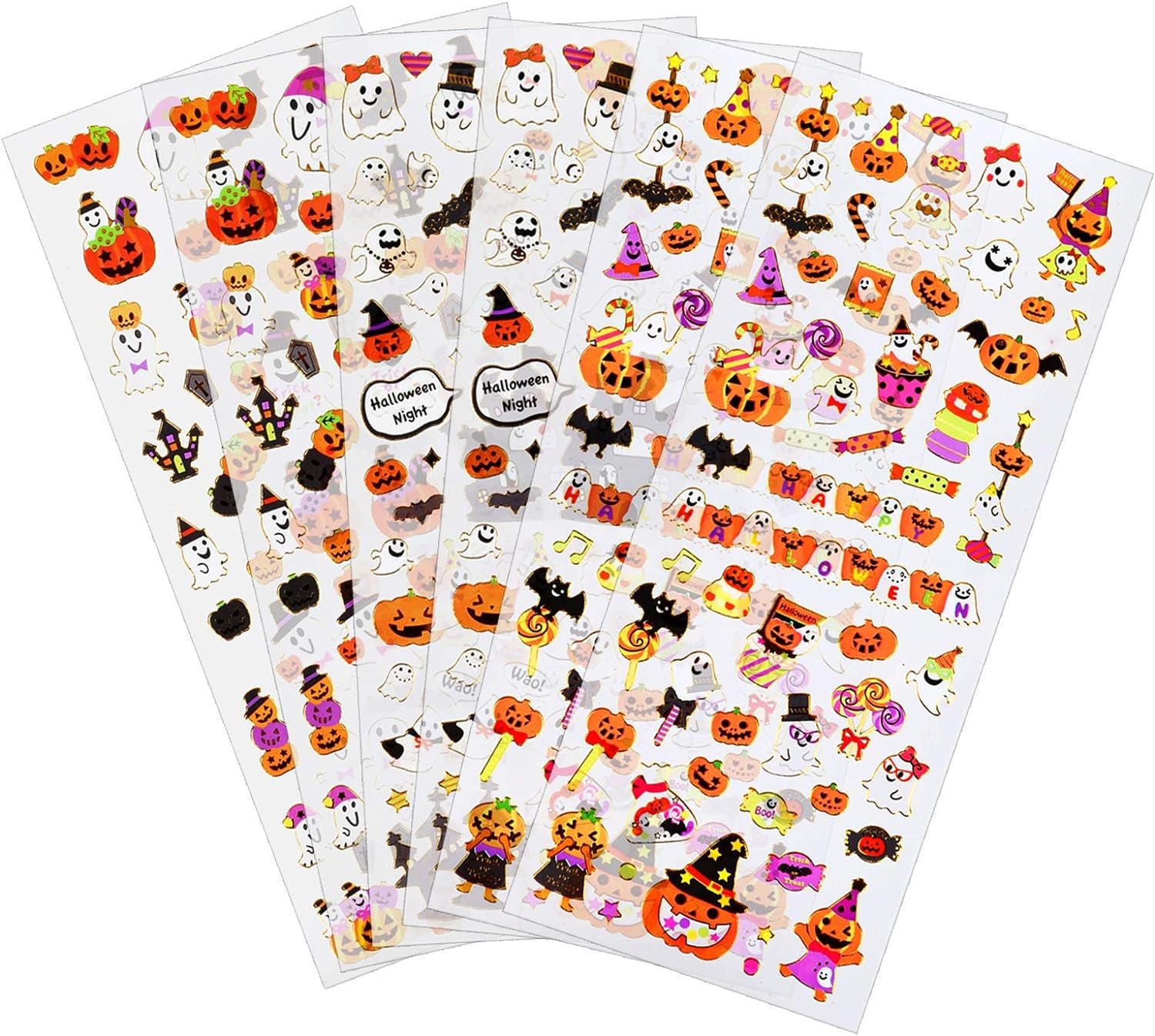 6 Sheets Happy Halloween Stickers for Kids - Ghost, Pumkin, Demon, Bat, Spider Stickers for Scrapbooking DIY Craft Halloween Party Favors