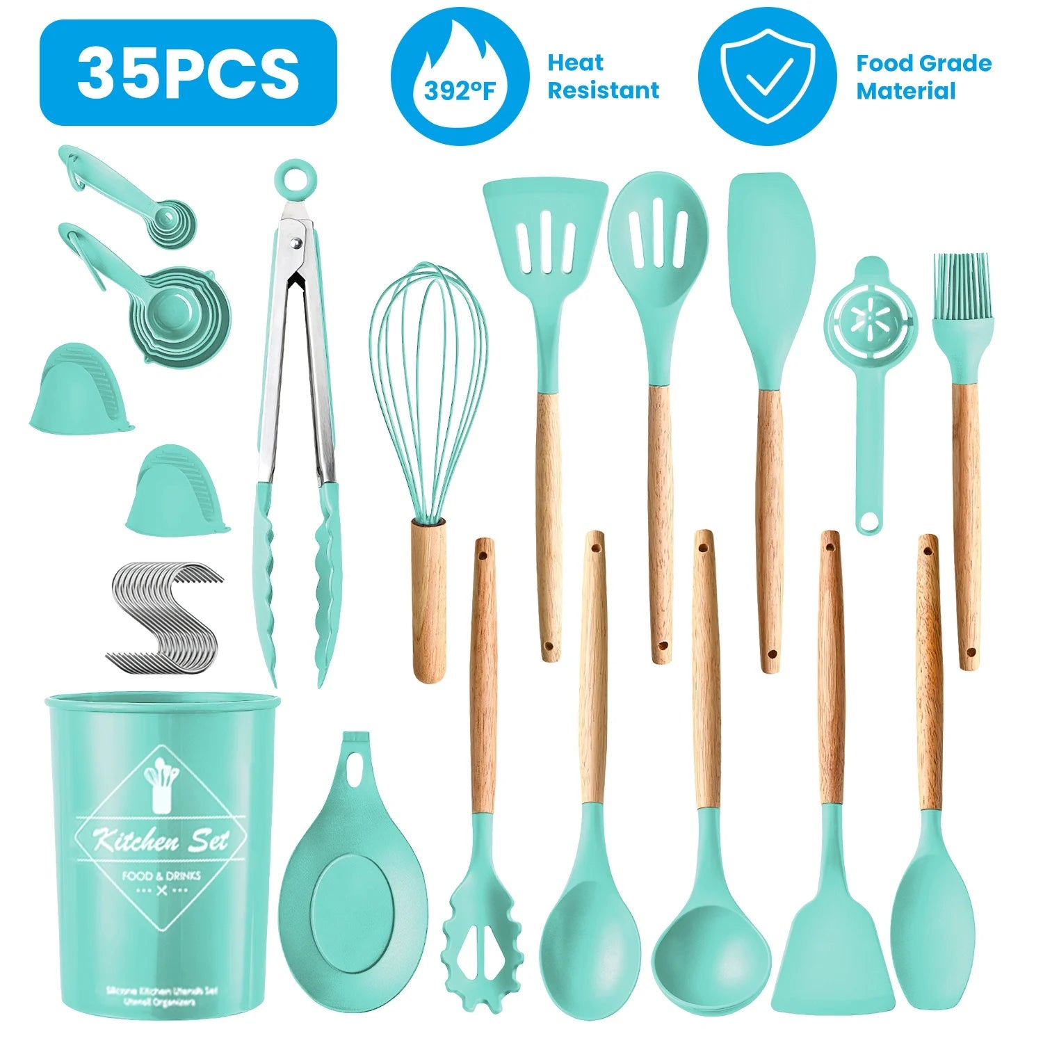 35Pcs Kitchen Cooking Utensils Set Spatula Set Baking Utensil Set Kitchen Accessories Necessities with Holder Egg Whisk
