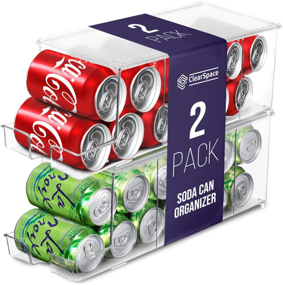 Soda Can Organizer & Soda Can Dispenser for Refrigerator - Fridge Organizer & Stackable Drink Organizer for Fridge or Refrigerator - Holds 12 Cans Each, BPA Free - 2 Pack