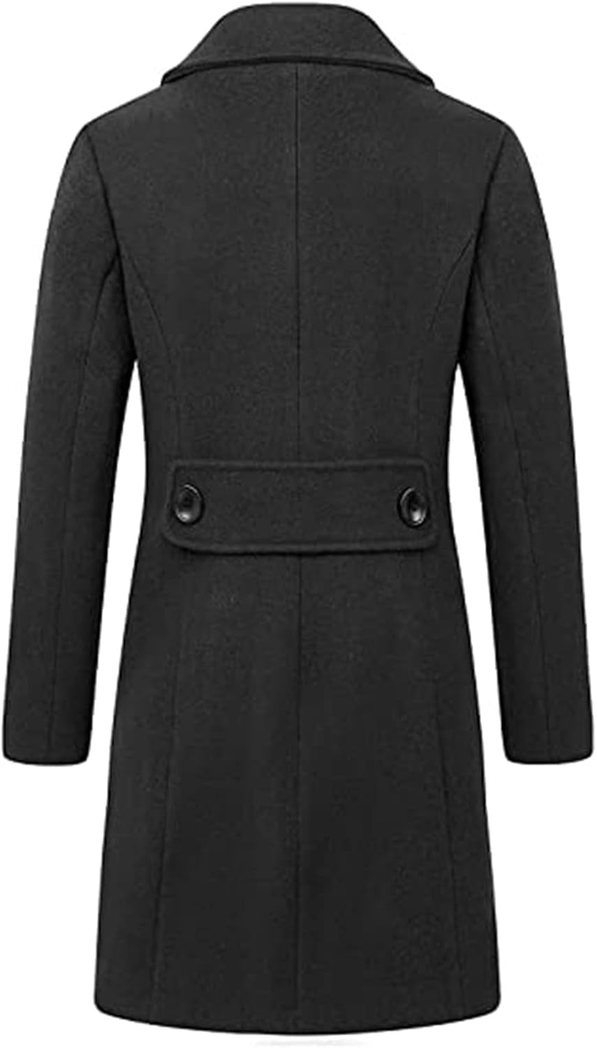 Trench Coats for Women, Elegant Notched Collar Double Breasted Wool Blend over Winter Coat Outwear with Pocket Black