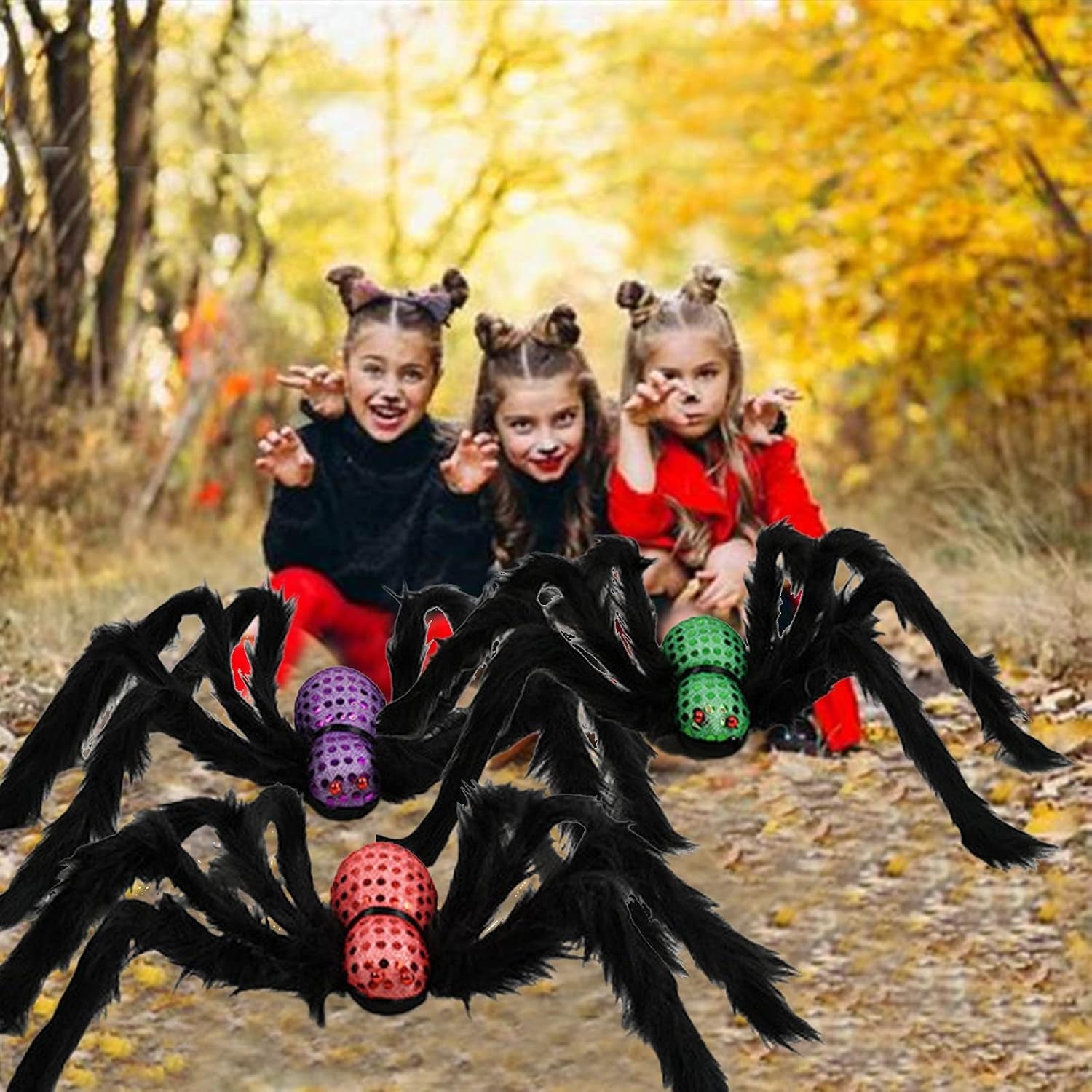 Halloween Giant Spider Decorations Realistic Hairy Spiders Sets Scary Fake Spider Props for Halloween Haunted House Indoor and Outdoor Decor (Halloween Spider Props 3Pcs)