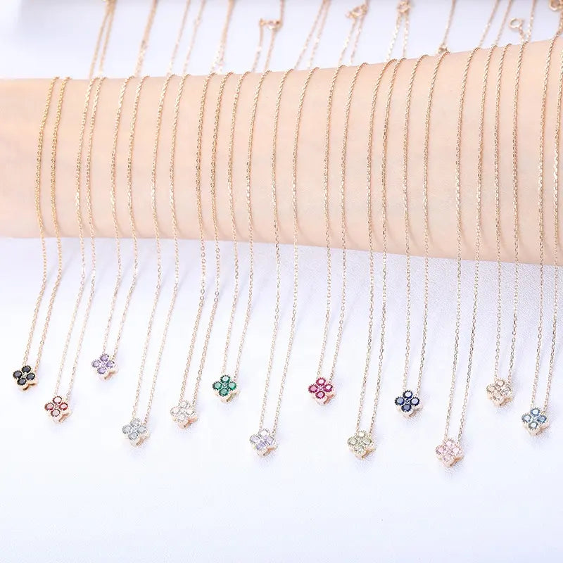 Dainty Birthstone Clover Necklace - S925 Silver