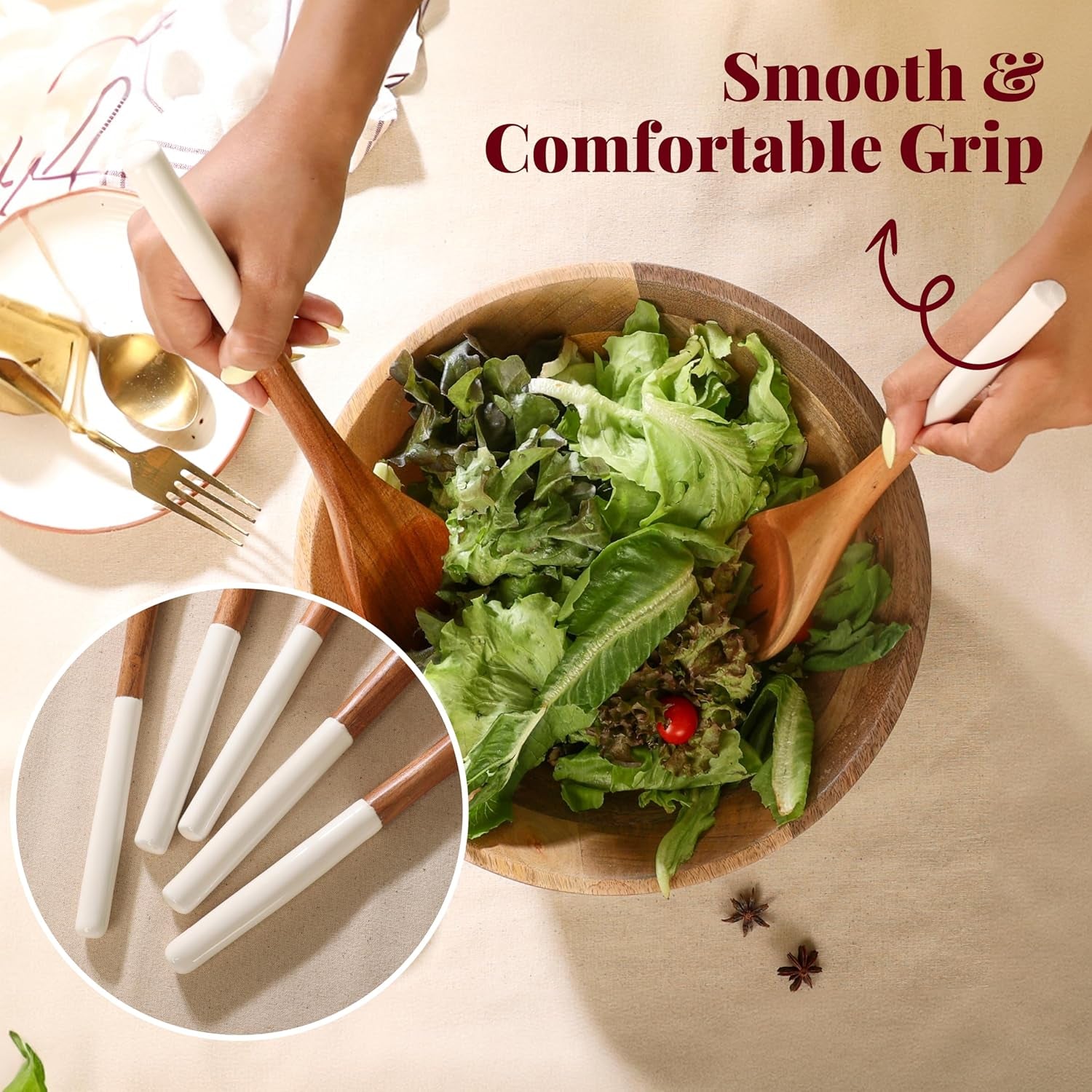 Wooden Spoons for Cooking | 12" Premium Acacia Wooden Utensil Set of 5 - Smooth Finish, Soft Comfort Cooking Utensils Set for Kitchen, Gifts | Non Stick Wooden Cooking Utensils Set of 5