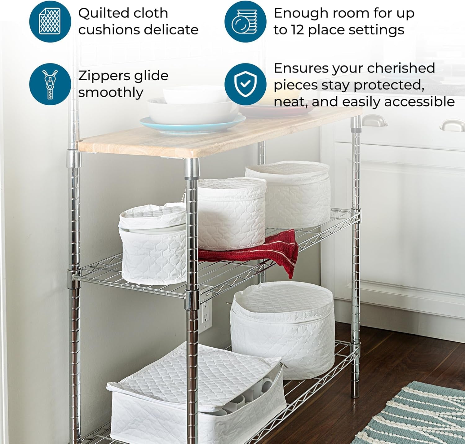 Dinnerware Storage Containers Set, Perfect for Dish Storage, China Storage, and Cup Storage, Quilted Containers to Keep Your Heirlooms and Fine China Protected and Organized, 5-Piece Set