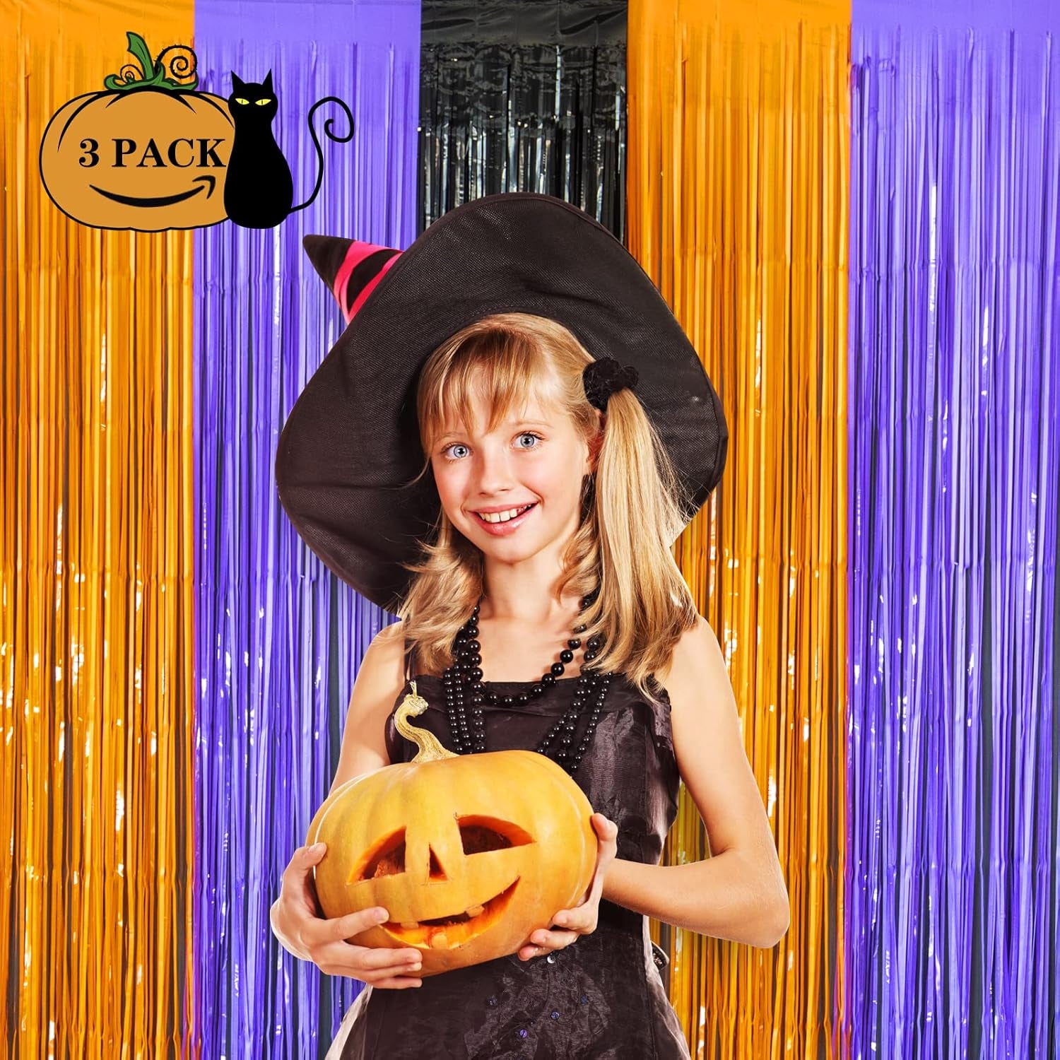 3 Pack Orange Purple Black Photo Booth Props,3.3 X 6.6 Ft Halloween Foil Fringe Curtains,Halloween Party Photo Backdrop Streamer Backdrop for Birthday Anniversary Halloween Party Decoration